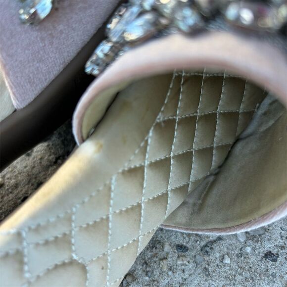 Birdies The SongBird Pink Velvet Mule Slippers Size 6.5 Crystal Embellished - Picture 4 of 11